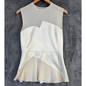 3.1 Philip Lim Paneled Peplum Top Sz 4 Ivory Satin Silk Chiffon Date Night